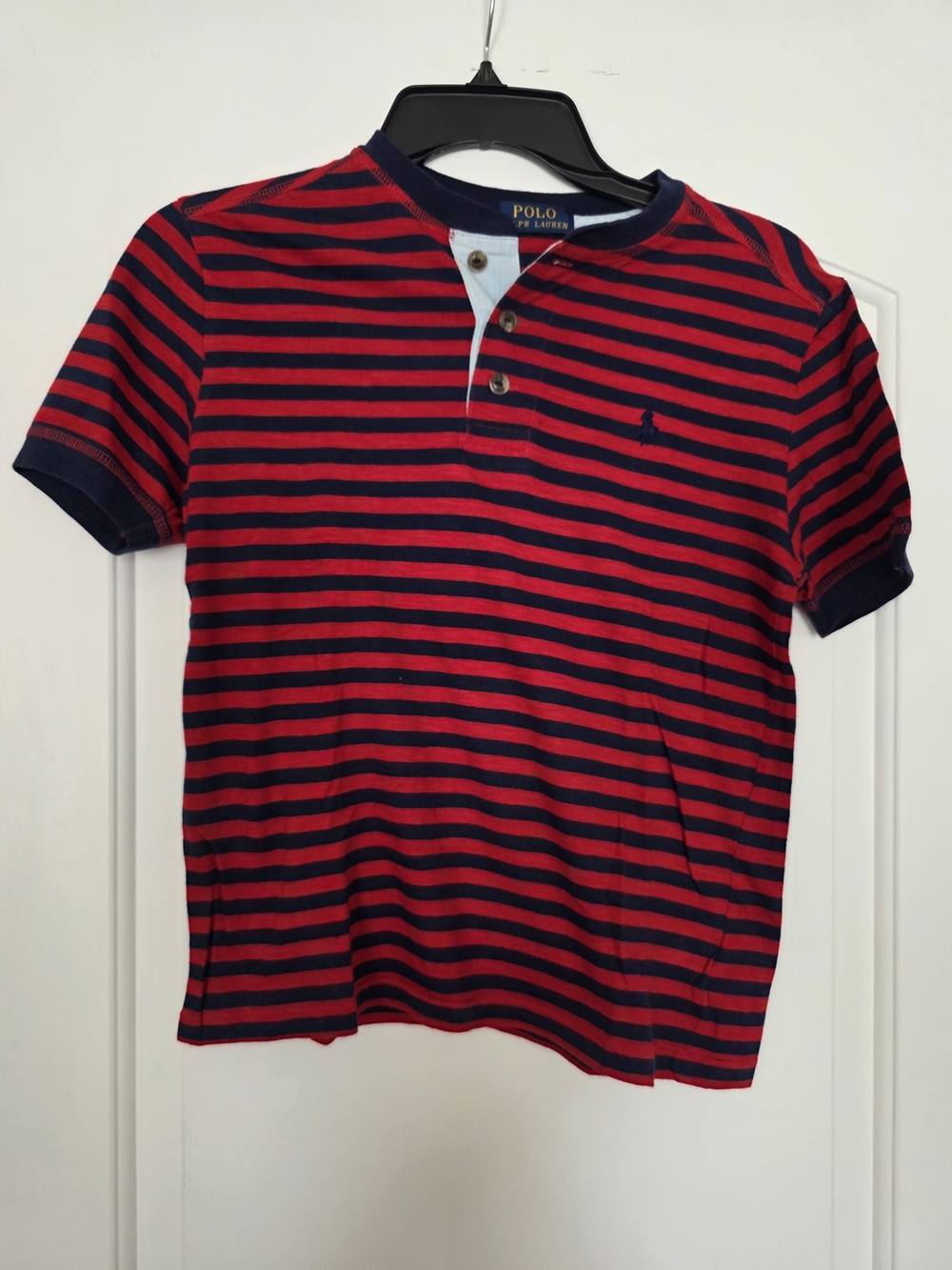 Ralph Lauren Red & Navy Striped Henley Polo Shirt